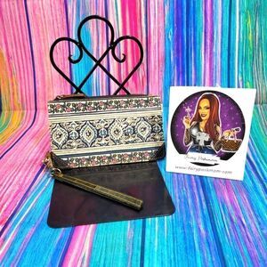 Wristlet Blue 7 Star Credit Card Canvas and Leather NWT